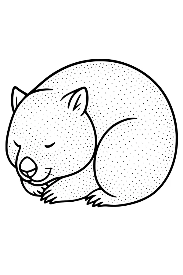 Free Wombat Coloring Page - Sleepy Wombat Curled in a Ball (Printable PDF)
