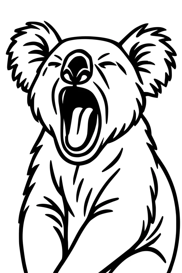 Free Koala Coloring Page - Cute Yawning Koala Sitting Upright (Printable PDF)