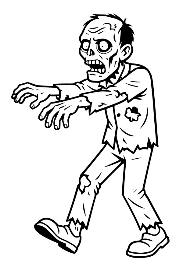 Free Zombie Boy Coloring Page - Sleepy Halloween Monster Walk (Printable PDF)