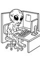 Free Alien Coloring Page - Gooey Slime Boss at Office Computer (Printable PDF)