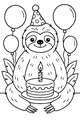 Free Sloth Coloring Page - Birthday Party With Balloons (Printable PDF)