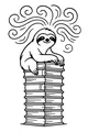 Free Sloth Coloring Page - Relaxing Library Book Stack (Printable PDF)