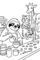 Free Sloth Coloring Page - Coffee Shop Barista Scene (Printable PDF)