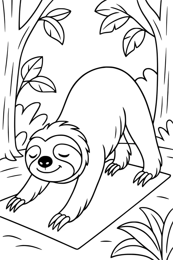 Free Sloth Coloring Page - Happy Jungle Stretching Scene (Printable PDF)