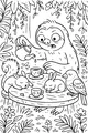 Free Sloth Coloring Page - Forest Tea Party with Sleepy Friends (Printable PDF)