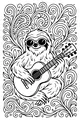 Free Sloth Coloring Page - Cool Guitar Player in Jungle Vines (Printable PDF)