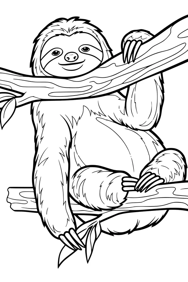 Free Sloth Coloring Page - Sleepy Sloth in Jungle Trees (Printable PDF)
