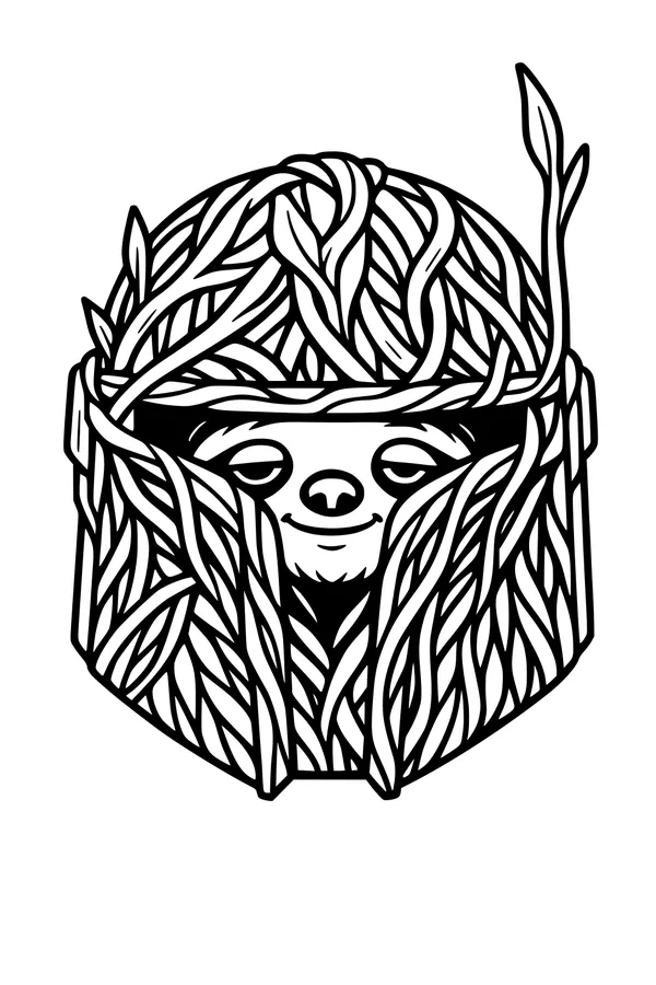 Free Sloth Coloring Page - Sammy Sloth in a Leafy Helmet (Printable PDF)