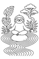 Free Sloth Coloring Page - Meditating by a Jungle River (Printable PDF)