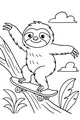 Free Sloth Coloring Page - Sammy Skating Down a Jungle Tree (Printable PDF)