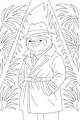 Free Sloth Coloring Page - Detective Sloth in Jungle Leaves (Printable PDF)