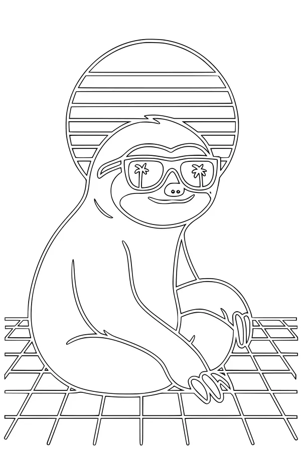 Free Sloth Coloring Page - Sunny Sloth With Cool Sunglasses (Printable PDF)