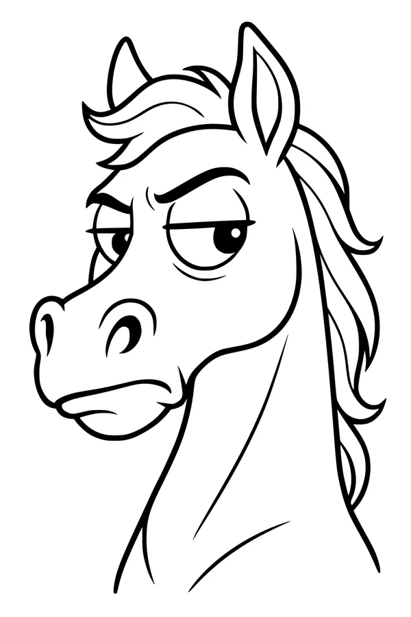 Free Horse Coloring Page - Grumpy Cartoon Horse Head (Printable PDF)