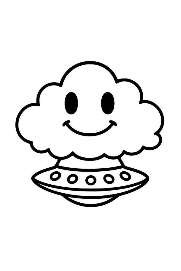 Free UFO Coloring Page - Smiling Cloud Spaceship (Printable PDF)