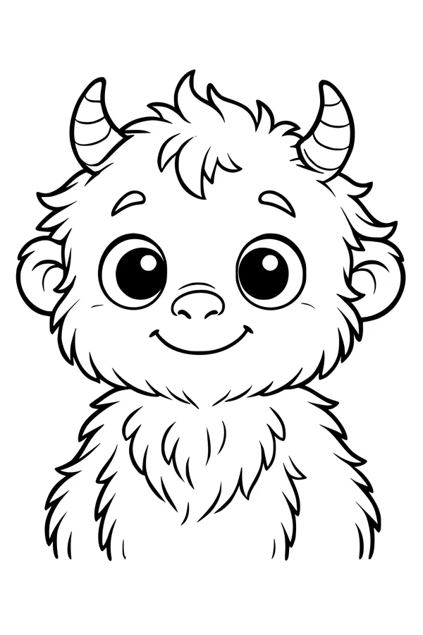 Free Monster Coloring Page - Smiley Furry Creature With Horns (Printable PDF)
