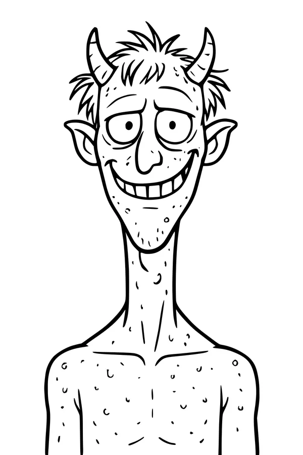 Free Monster Coloring Page - Smiling Horned Boy Creature (Printable PDF)