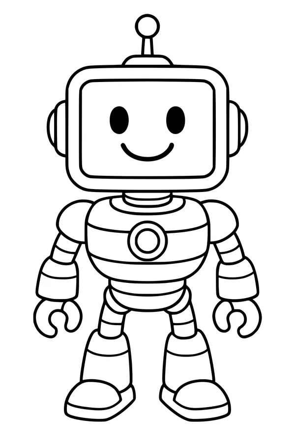 Free Robot Coloring Page - Smiley Bot With Claw Hands (Printable PDF)