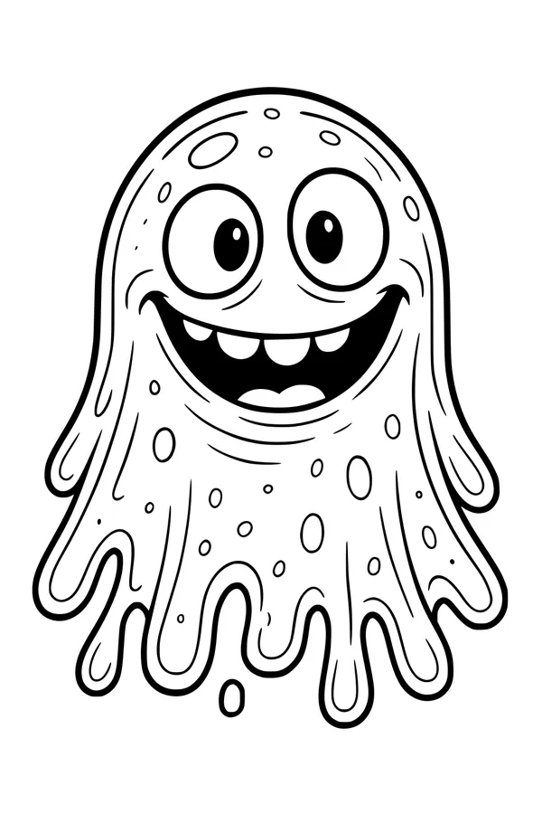 Free Slime Monster Coloring Page - Smiling Goopy Blob Creature (Printable PDF)