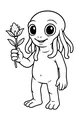 Free Alien Boy Coloring Page - Friendly Extraterrestrial With Flower (Printable PDF)
