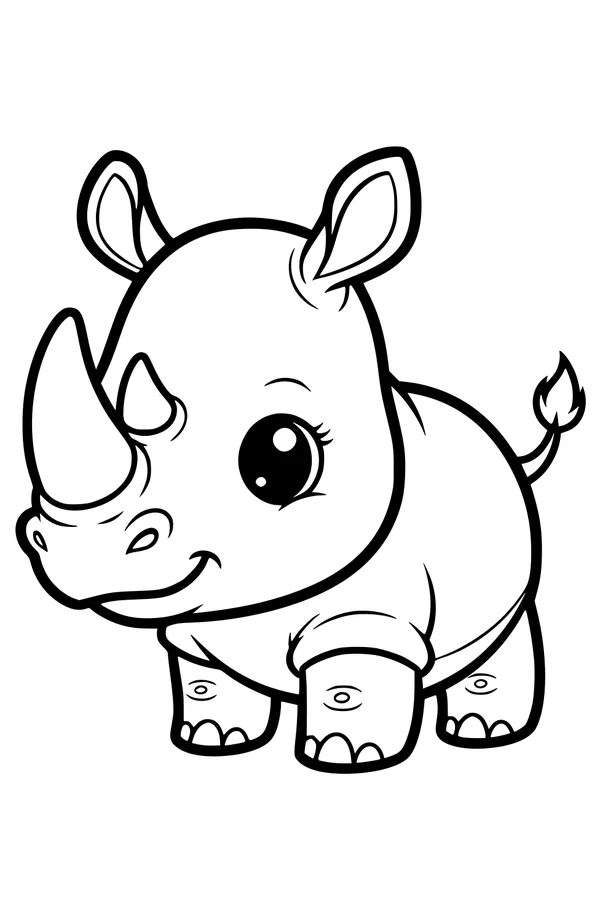 Free Rhinoceros Coloring Page - Cute Cartoon Baby Rhino (Printable PDF)