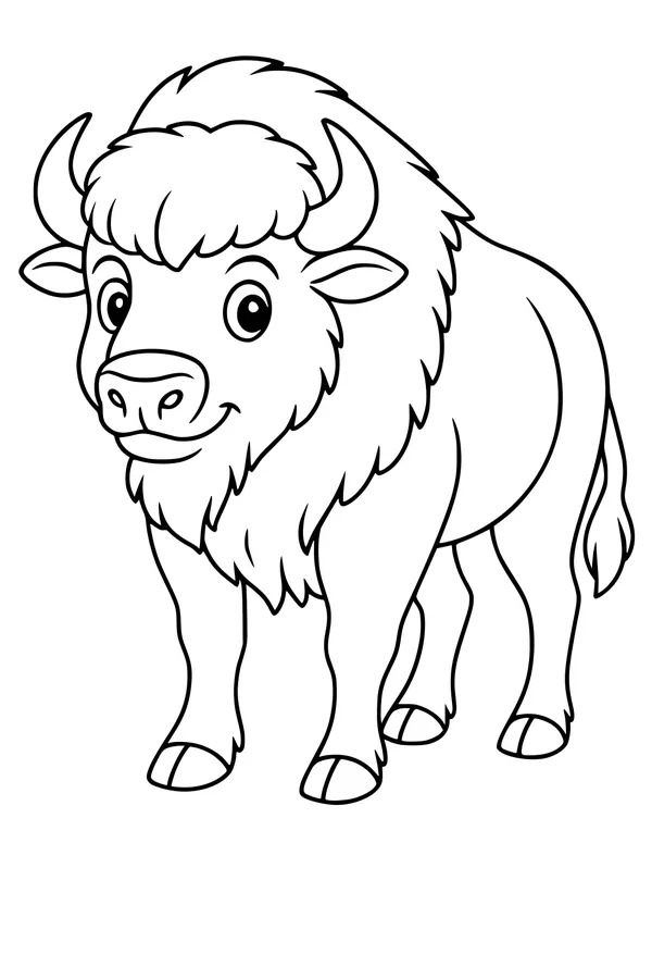 Free Buffalo Coloring Page - Cute Cartoon Bison Smiling (Printable PDF)