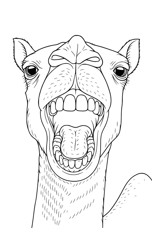 Free Camel Coloring Page - Funny Close-Up Face With Big Smile (Printable PDF)