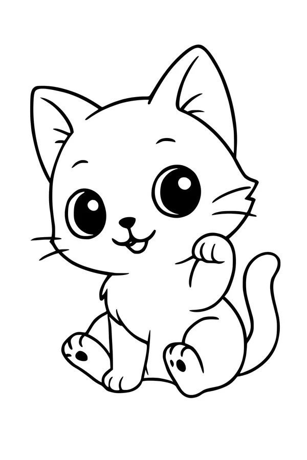 Free Cat Coloring Page - Cute Cartoon Kitty Waving Hello (Printable PDF)
