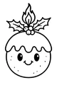 Free Christmas Pudding Coloring Page - Cute Holly Dessert With Flame (Printable PDF)