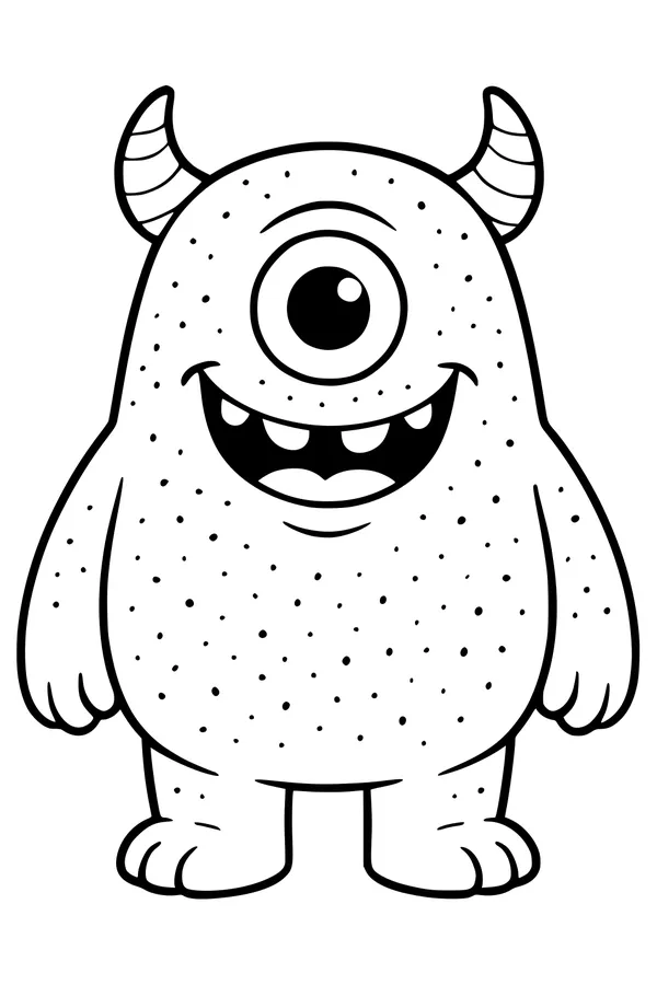 Free Cyclops Monster Coloring Page - Big Smiling Spotty Cartoon (Printable PDF)