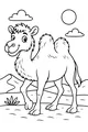 Free Camel Coloring Page - Smiling Cartoon Camel in Sunny Desert (Printable PDF)