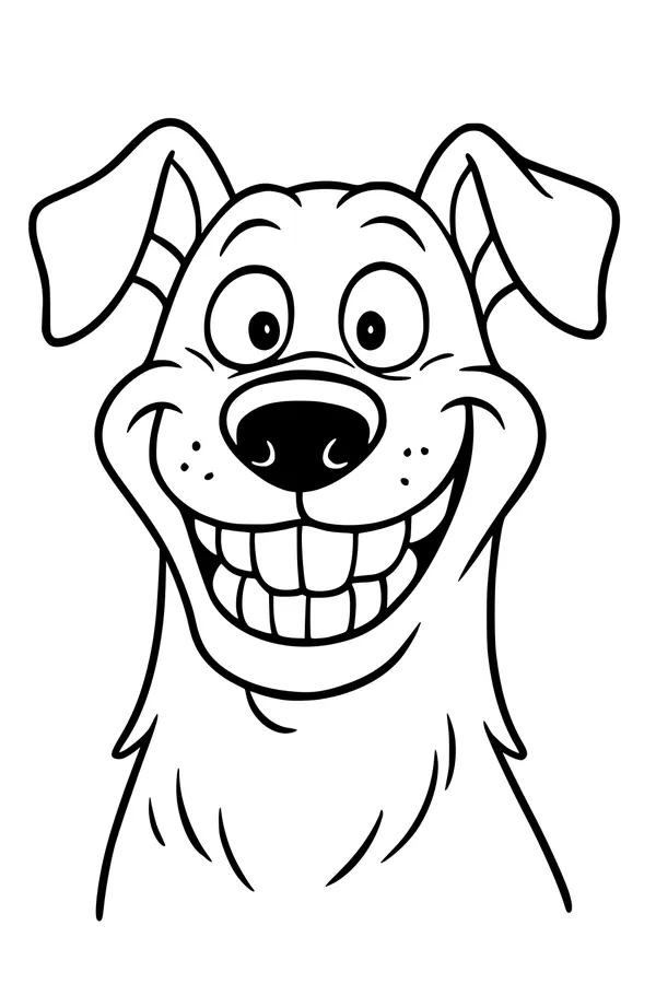 Free Dog Coloring Page - Big Smiling Cartoon Face (Printable PDF)