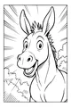 Free Donkey Coloring Page - Smiling Donkey in Sunny Sky (Printable PDF)