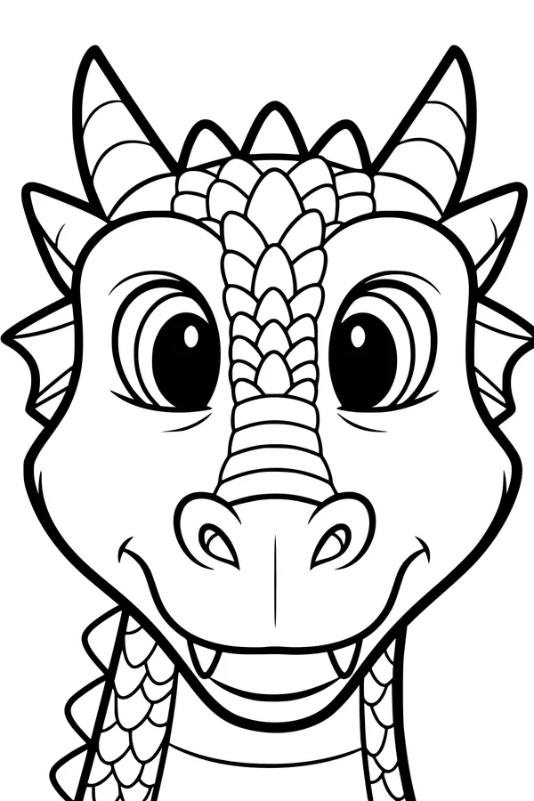 Free Dragon Coloring Page - Friendly Big-Eyed Dragon Face (Printable PDF)