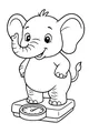 Free Elephant Coloring Page - Smiling Cartoon on Bathroom Scale (Printable PDF)