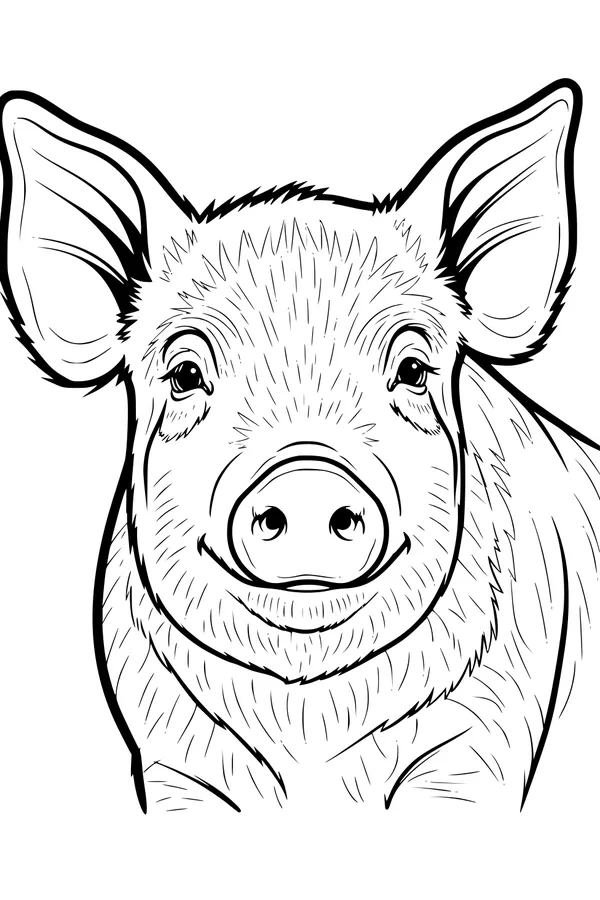 Free Pig Coloring Page - Smiling Pig Face Close-Up (Printable PDF)