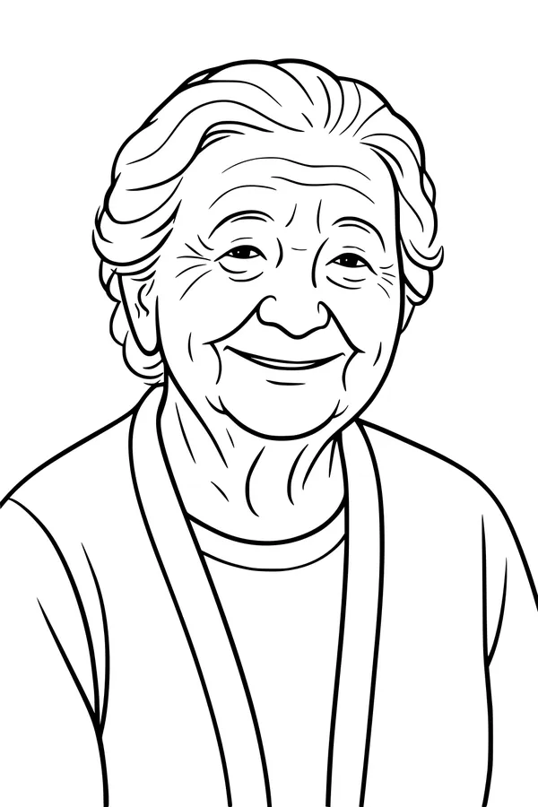 Free Grandmother Coloring Page - Smiling Elderly Portrait (Printable PDF)
