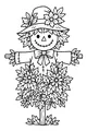 Free Scarecrow Coloring Page - Friendly Harvest Flowers Scene (Printable PDF)