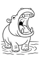Free Hippopotamus Coloring Page - Cartoon Hippo Yawning in River (Printable PDF)
