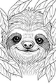 Free Sloth Coloring Page - Smiling Face in Jungle Leaves (Printable PDF)
