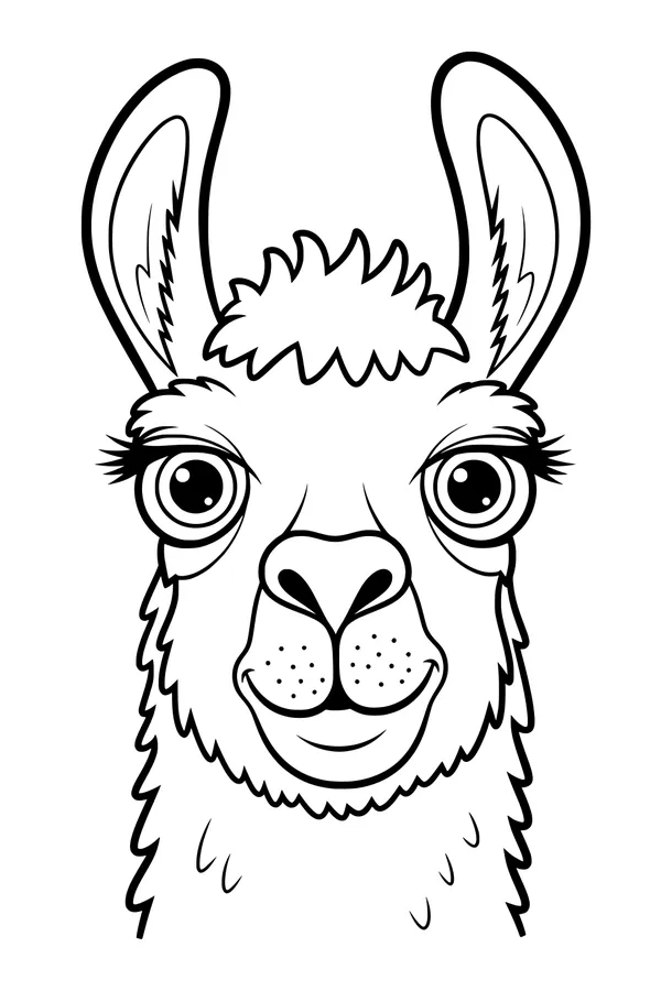 Free Llama Coloring Page - Big Friendly Face with Fluffy Fur (Printable PDF)