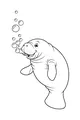 Free Manatee Coloring Page - Smiling Sea Cow Blowing Bubbles (Printable PDF)