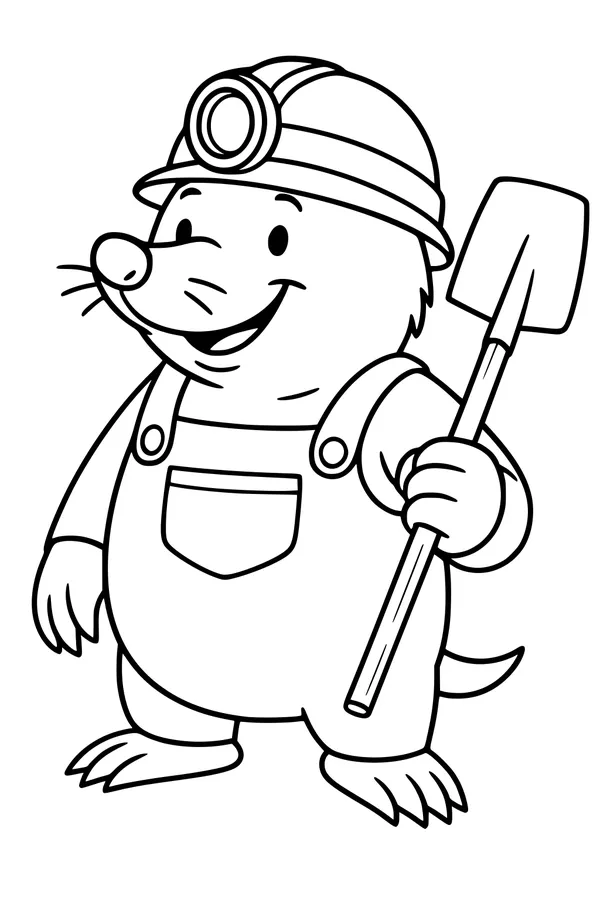 Free Mole Coloring Page - Cute Miner with Shovel (Printable PDF)