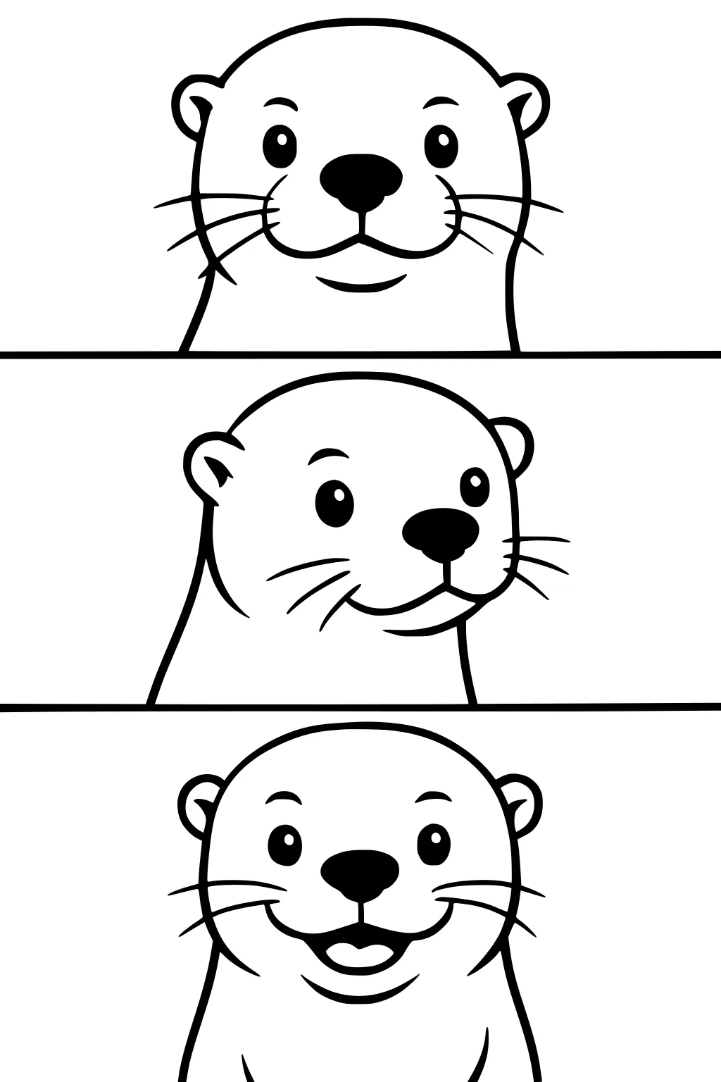 Three cartoon otter faces stacked vertically, each with different expressions and thick outlines.