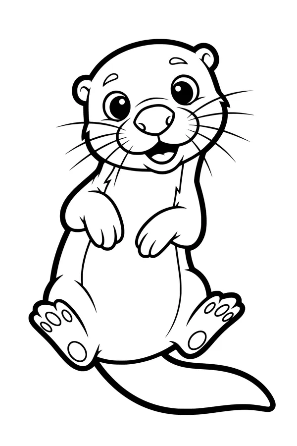 Free Otter Coloring Page - Cute Cartoon Otter Sitting Upright (Printable PDF)