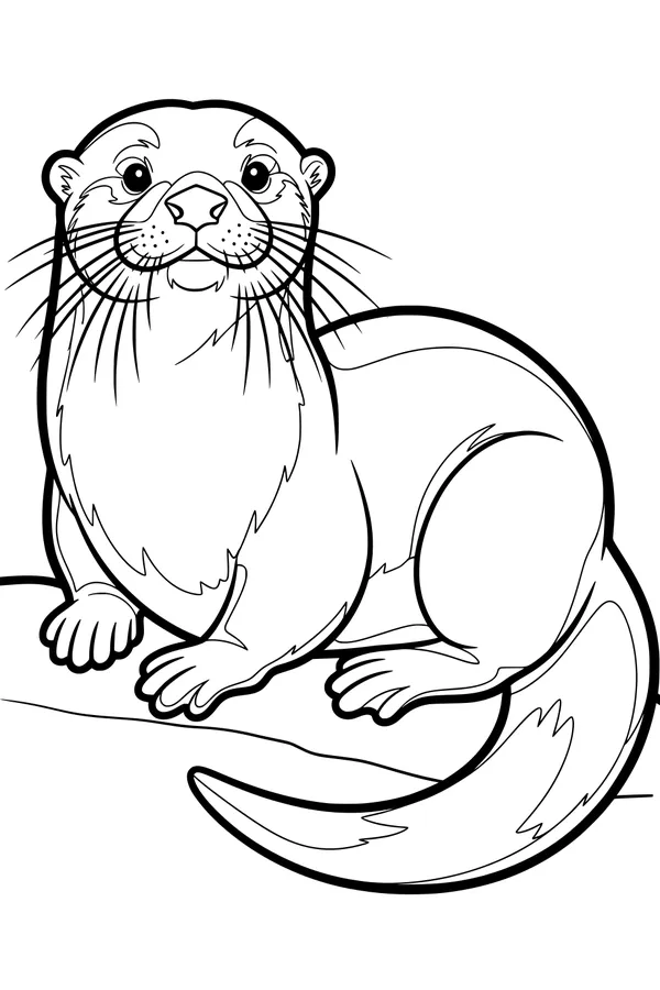 Free Otter Coloring Page - Cute Young Otter on the Riverbank (Printable PDF)