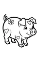 Free Pig Coloring Page - Smiling Pig With Daisy and Hearts (Printable PDF)