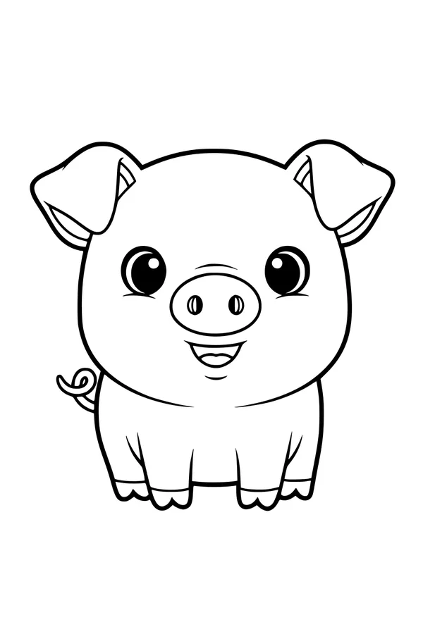 Free Piglet Coloring Page - Smiling Cartoon Pig with Curly Tail (Printable PDF)
