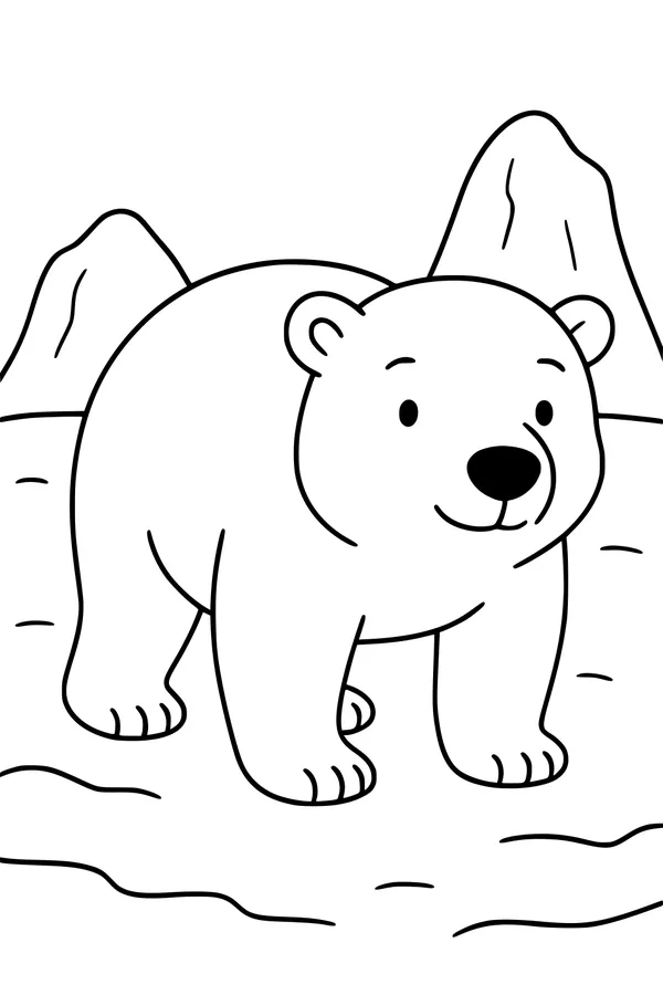 Free Polar Bear Coloring Page - Cute Bear on Snowy Mountains (Printable PDF)