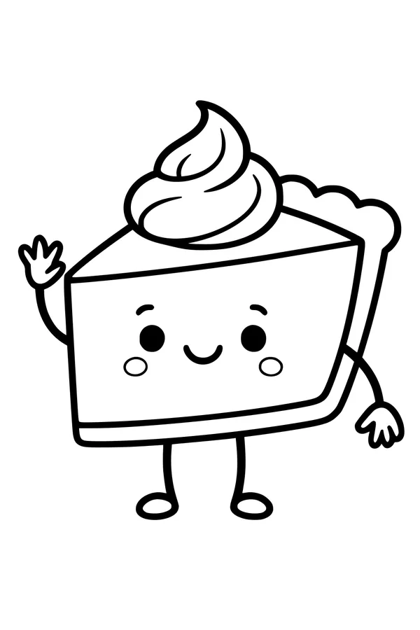 Free Pumpkin Pie Coloring Page - Smiling Slice With Whipped Cream (Printable PDF)