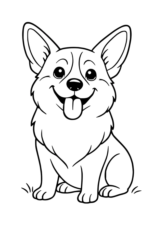 Free Corgi Dog Coloring Page - Smiling On The Grass (Printable PDF)